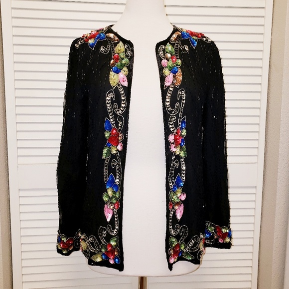 FELICITY Vintage Beaded Silk Evening Jacket. S/P - Picture 1 of 8